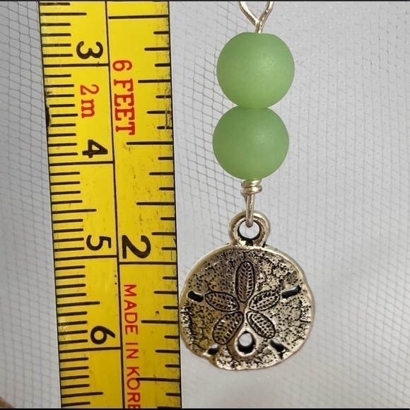 SEA Glass Beads and Sand Dollar Charm Dangle Earrings - Picture 4 of 10